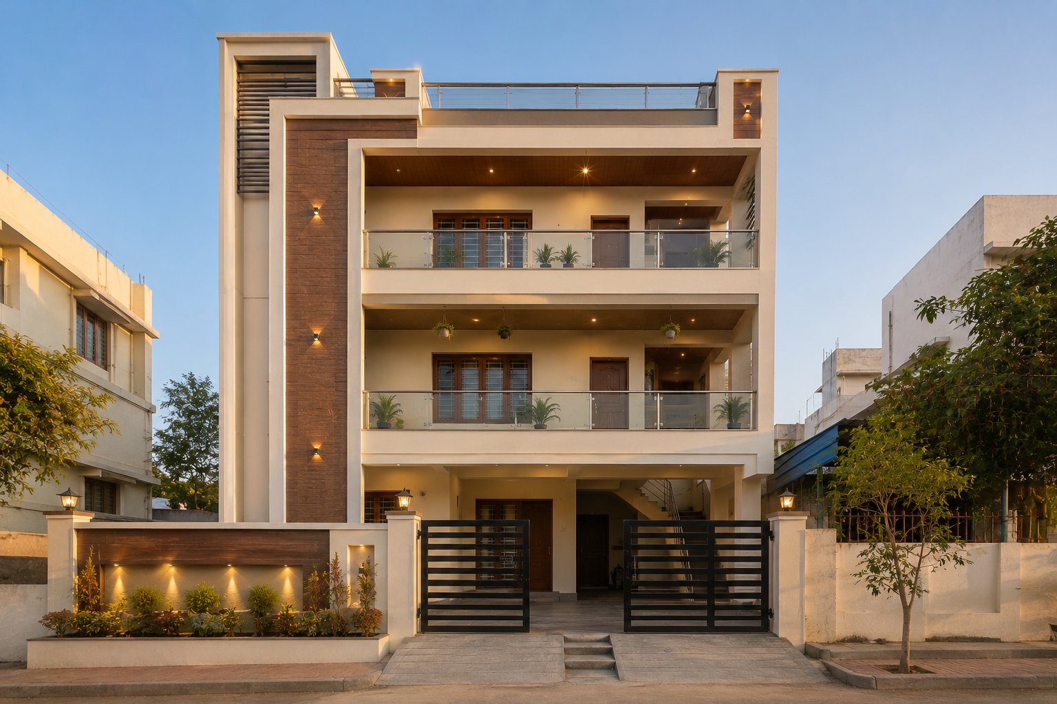 Completed G+2 residential building with three floors and parking