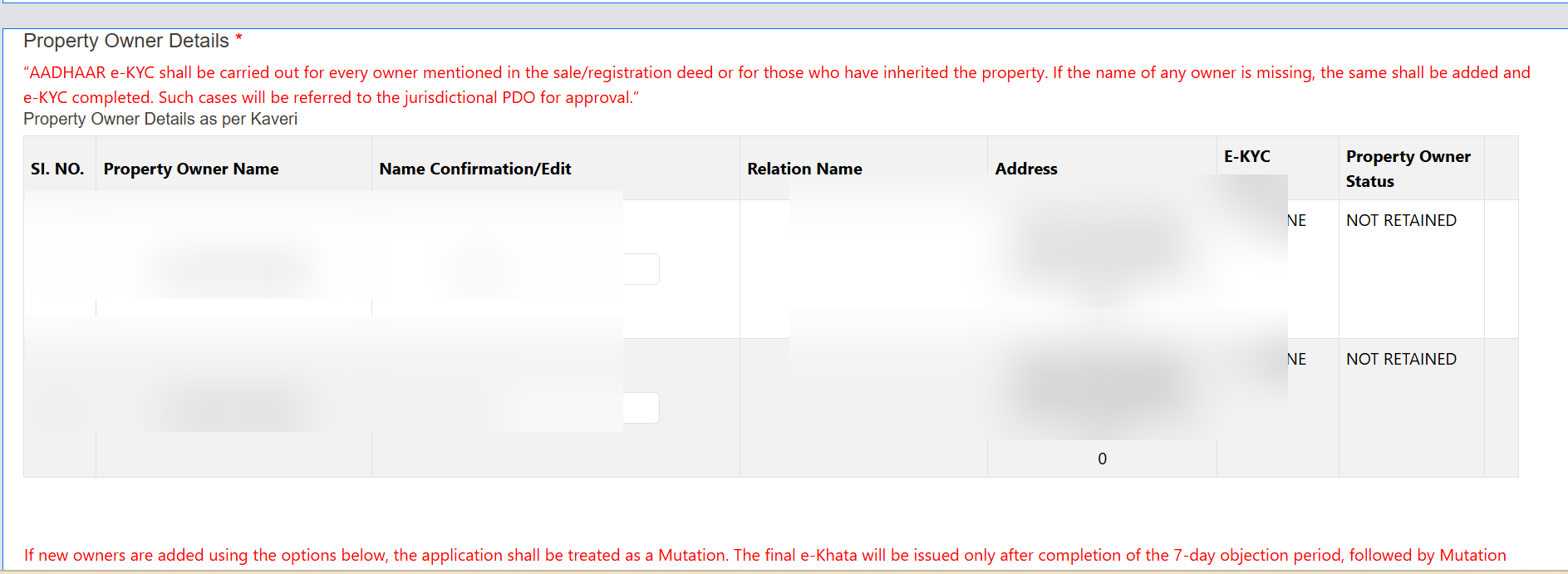 E-Swathu Owner KYC details (personal details blurred)